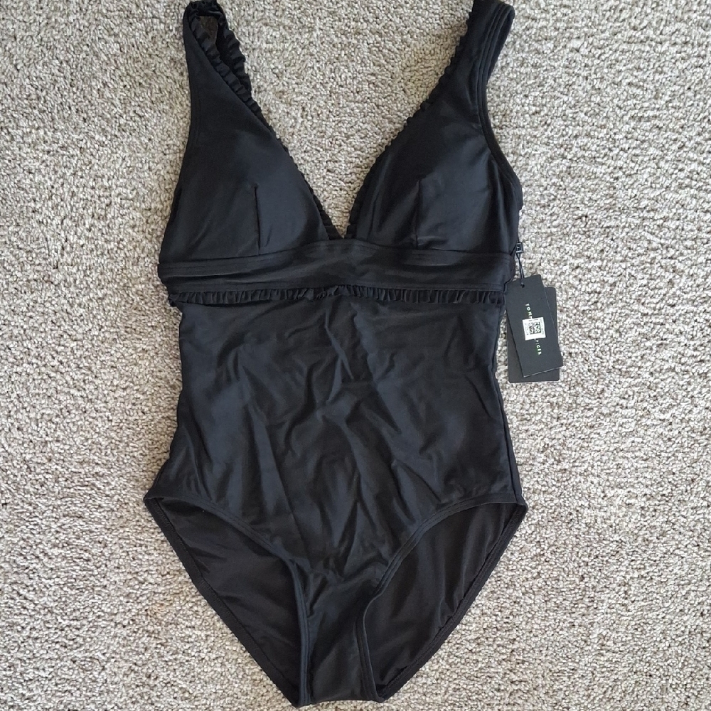 Tommy Hilfiger Black Plunge One-Piece Swimsuit